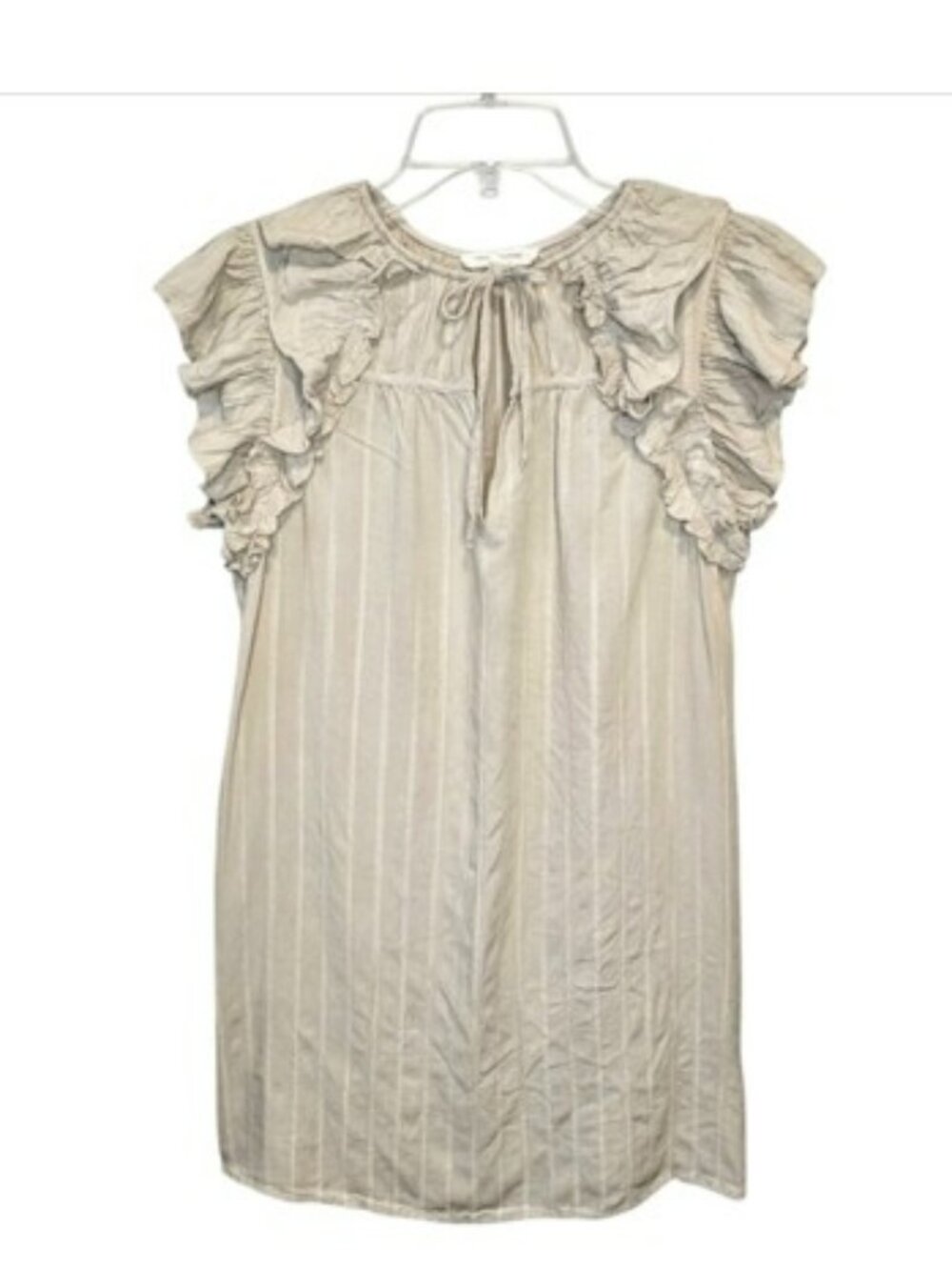 Grade & Gather Women's Mini Dress Size Medium Beige Striped Ruffles Lagenlook - Picture 2 of 14